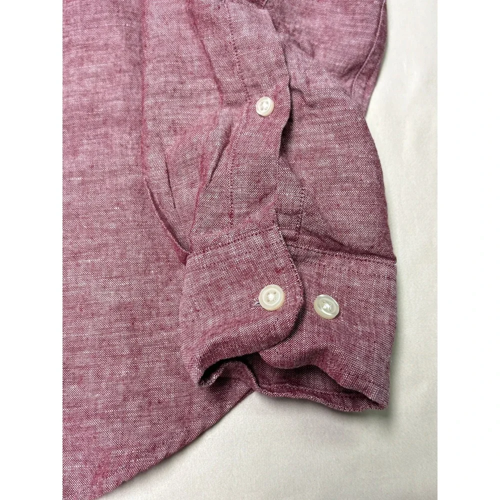 Banana Republic Mens Small Red Linen Cotton Slim Fit Button Down Shirt LS